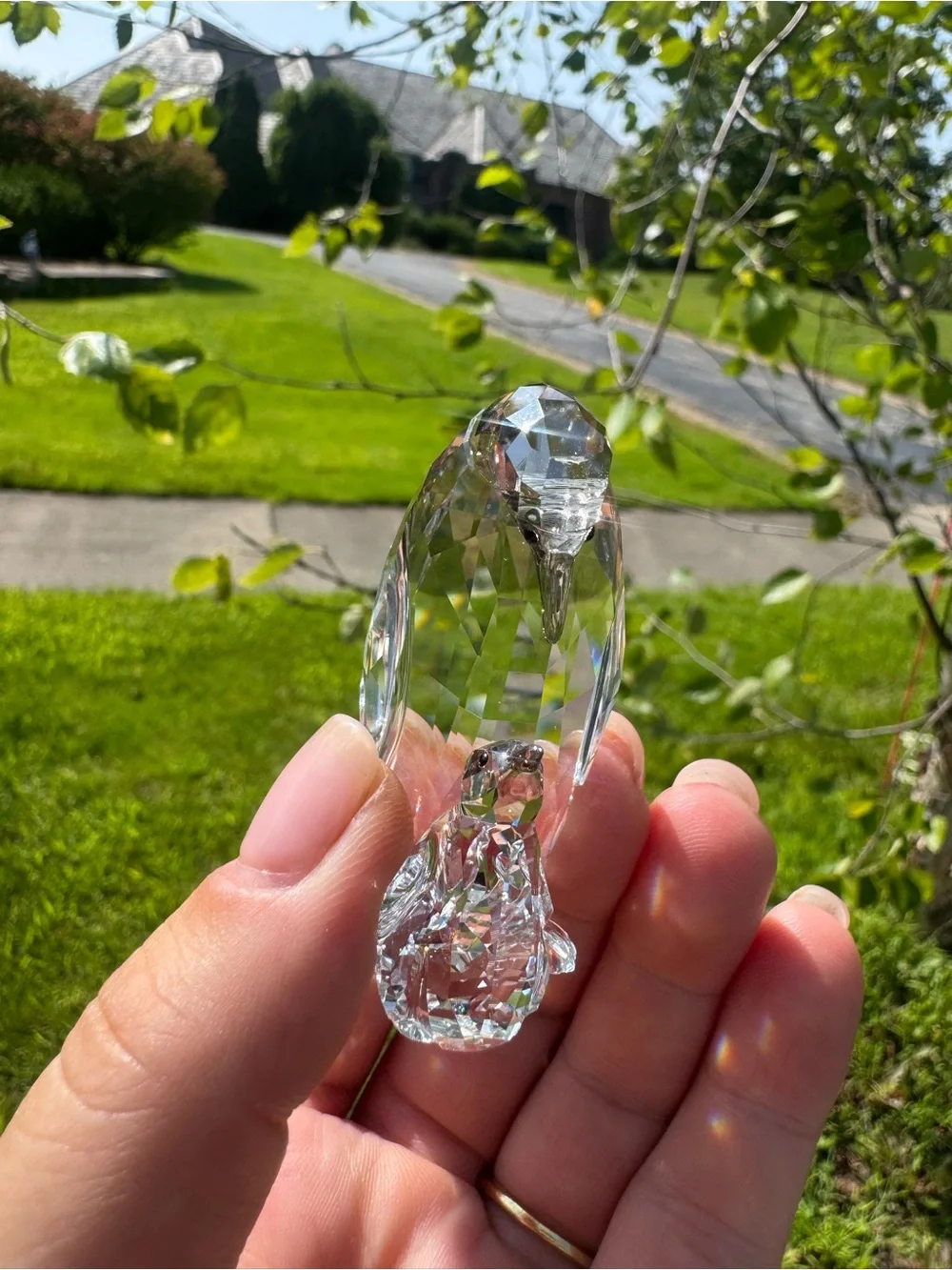 SWAROVSKI mother penguin and baby penguin crystal figurine stamped